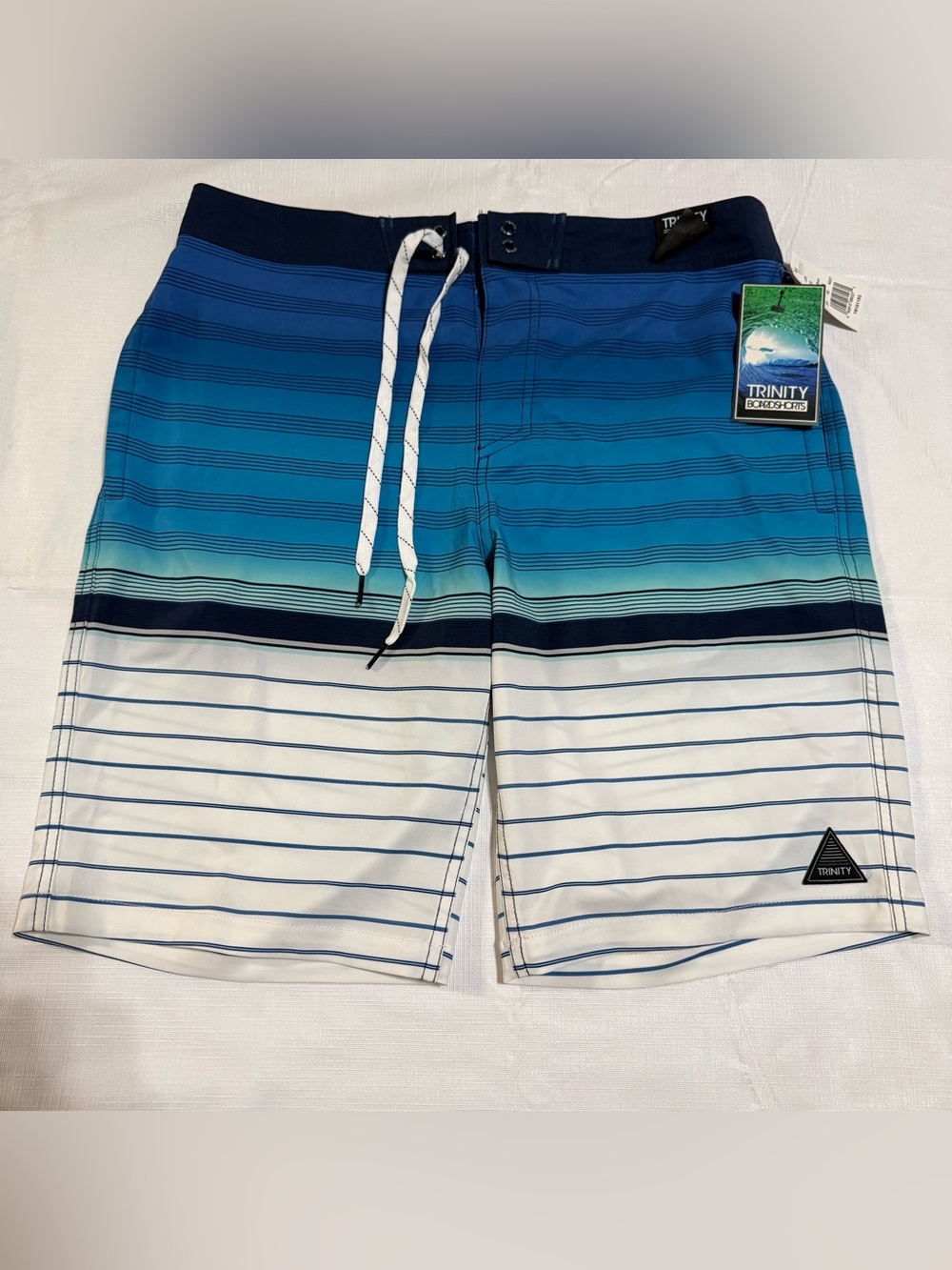 New Trinity Blue Gradient Striped Swim Board Shorts size 32